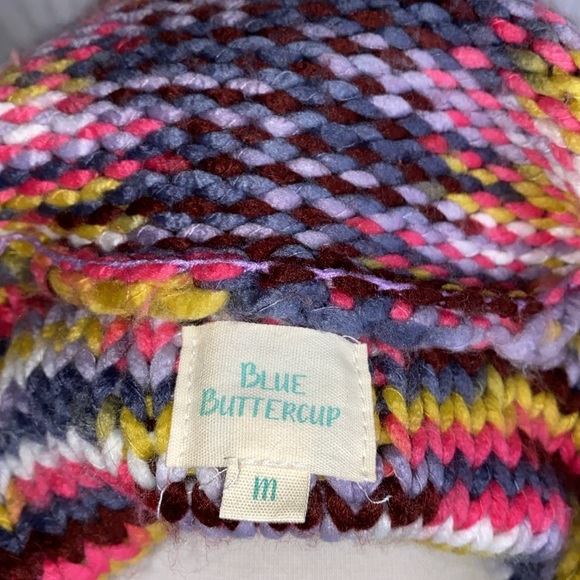 Blue Buttercup Multi Colored Long Cardigan Knit Sweater Fringe Hem Size Medium - Picture 6 of 6